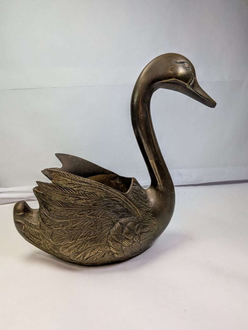 Vintage Brass Swan Vase Planter - Set of 2 - Picture 10 of 15